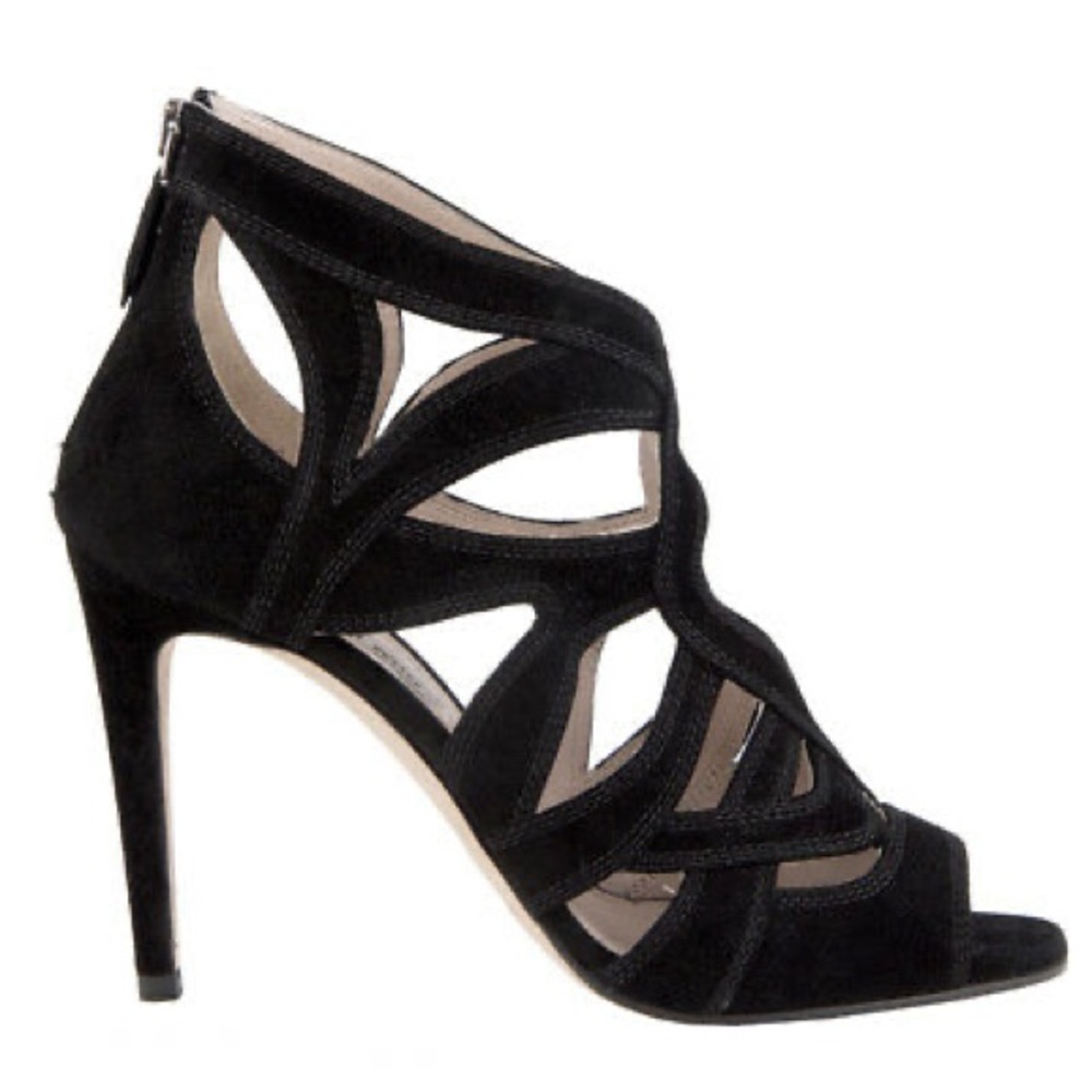 Miu Miu Peep-Toe Suede Keyhole Sandal, Black 39.5
